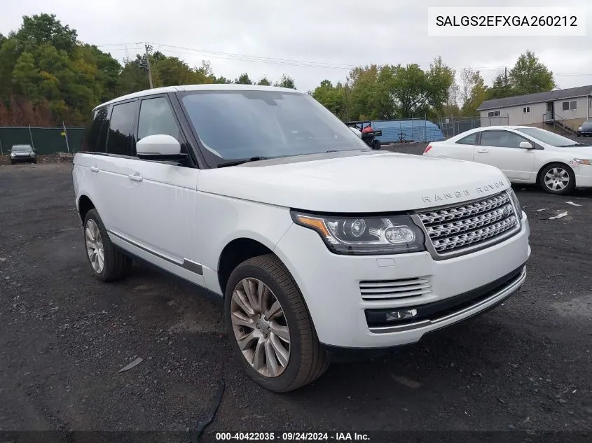 2016 Land Rover Range Rover 5.0L V8 Supercharged VIN: SALGS2EFXGA260212 Lot: 40422035