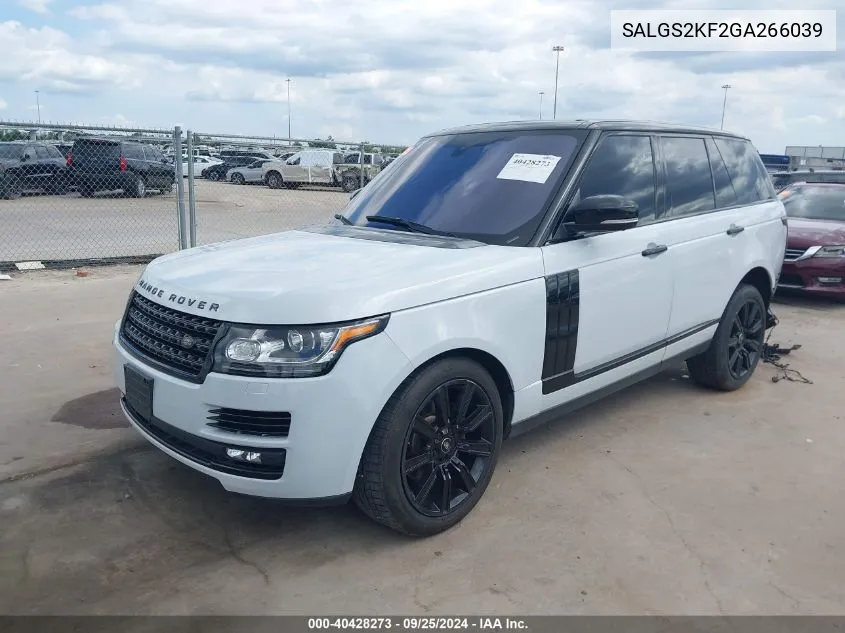 2016 Land Rover Range Rover 3.0L V6 Turbocharged Diesel Hse Td6 VIN: SALGS2KF2GA266039 Lot: 40428273