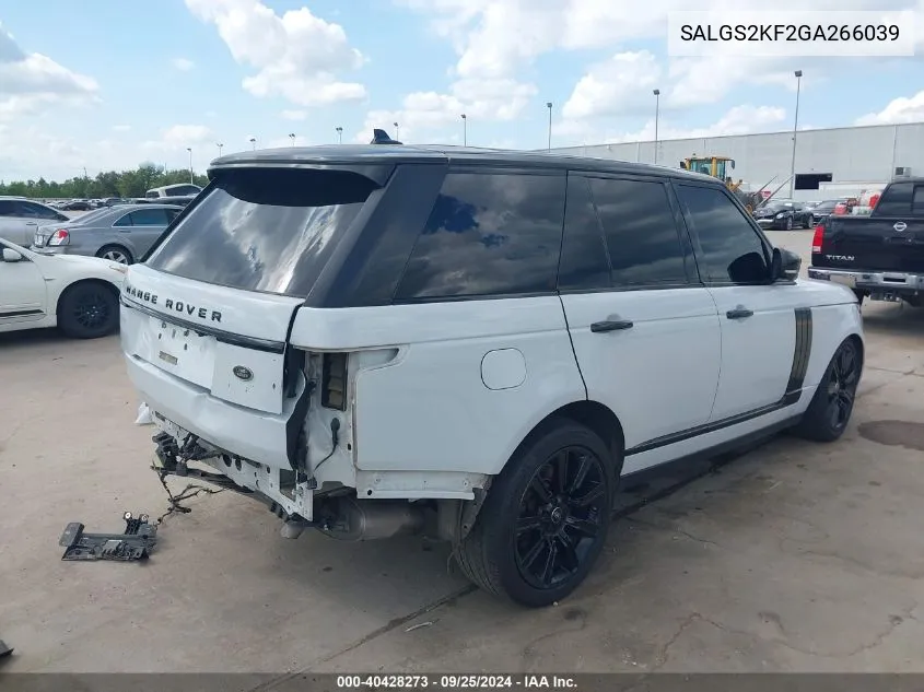 2016 Land Rover Range Rover 3.0L V6 Turbocharged Diesel Hse Td6 VIN: SALGS2KF2GA266039 Lot: 40428273