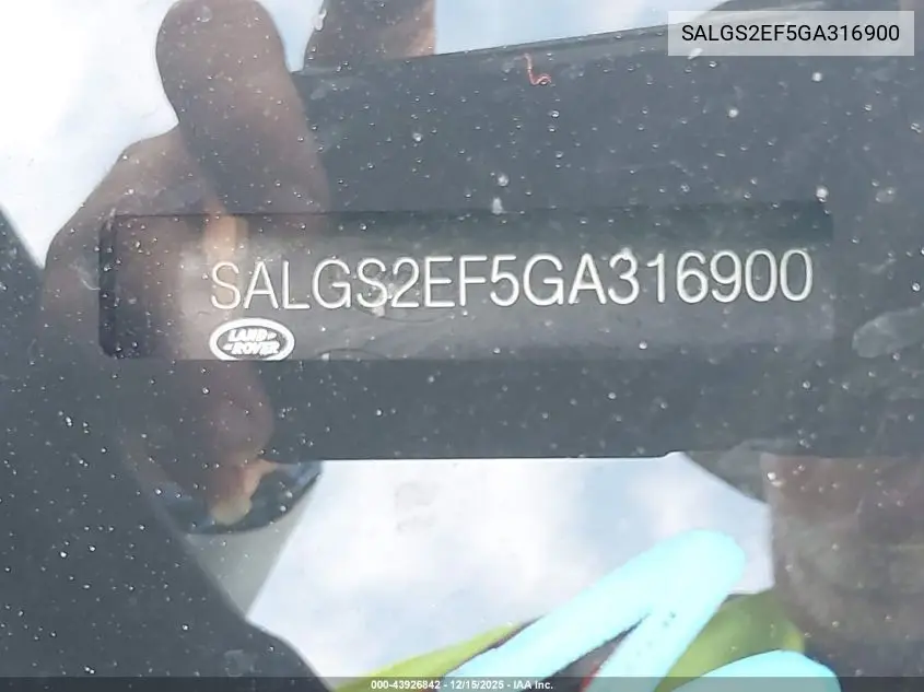 SALGS2EF5GA316900 2016 Land Rover Range Rover 5.0L V8 Supercharged