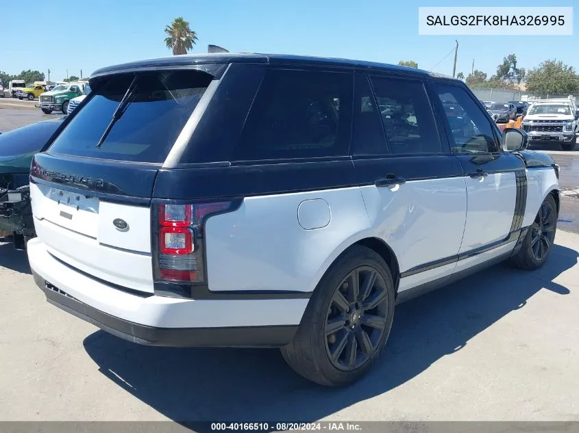 2017 Land Rover Range Rover 3.0L V6 Turbocharged Diesel Hse Td6 VIN: SALGS2FK8HA326995 Lot: 40166510