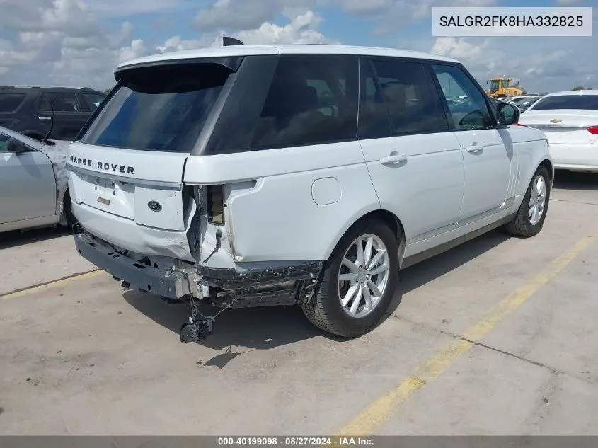 2017 Land Rover Range Rover 3.0L V6 Turbocharged Diesel Td6 VIN: SALGR2FK8HA332825 Lot: 40199098