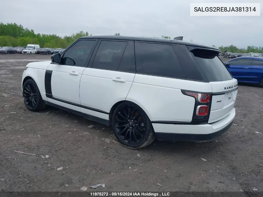 2018 Land Rover Range Rover Supercharged VIN: SALGS2RE8JA381314 Lot: 11975272