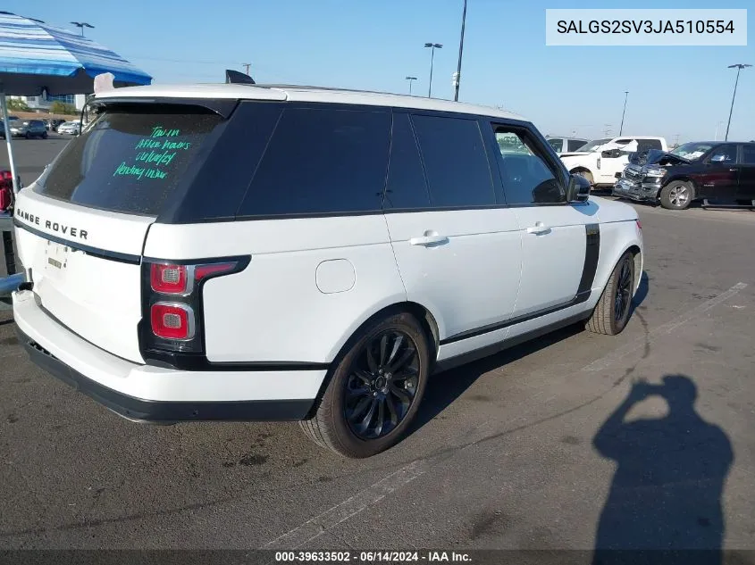 2018 Land Rover Range Rover 3.0L V6 Supercharged Hse VIN: SALGS2SV3JA510554 Lot: 39633502