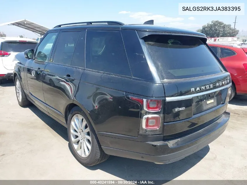 2018 Land Rover Range Rover 3.0L V6 Turbocharged Diesel Hse Td6 VIN: SALGS2RK3JA383395 Lot: 40241594