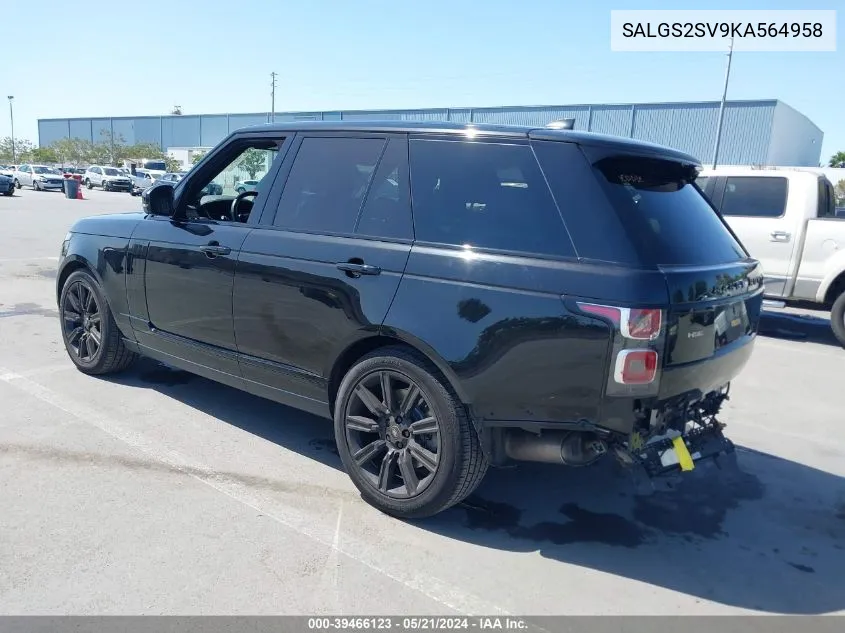 2019 Land Rover Range Rover Hse VIN: SALGS2SV9KA564958 Lot: 39466123