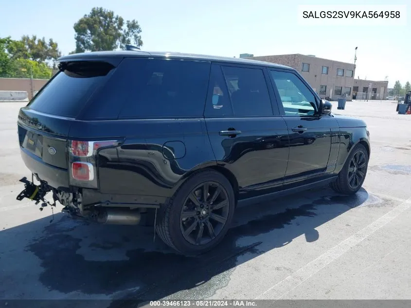 2019 Land Rover Range Rover Hse VIN: SALGS2SV9KA564958 Lot: 39466123