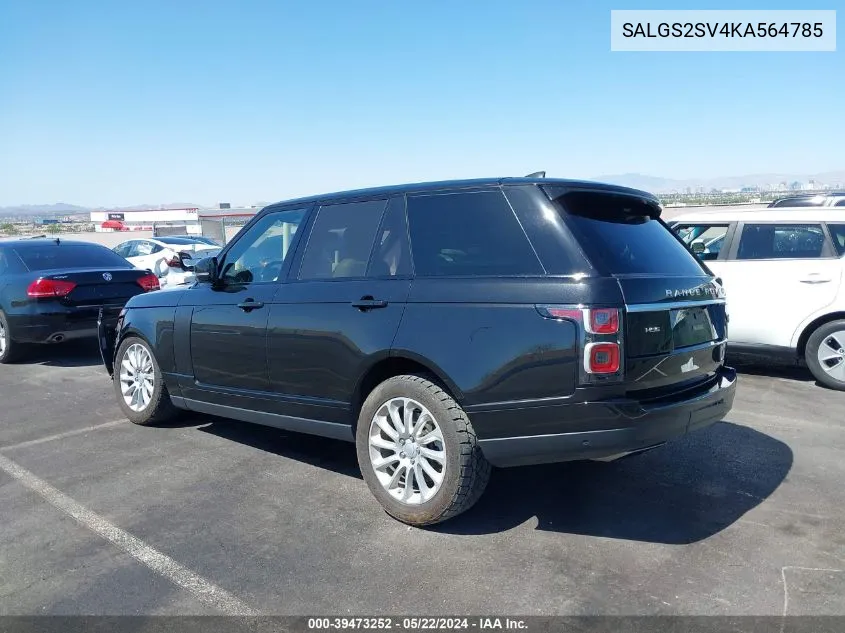 2019 Land Rover Range Rover 3.0L V6 Supercharged Hse VIN: SALGS2SV4KA564785 Lot: 39473252