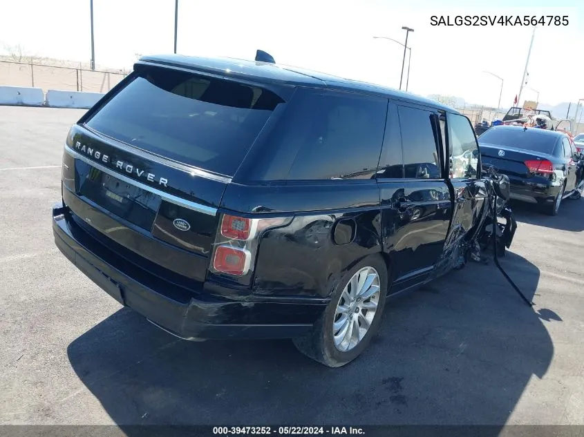 2019 Land Rover Range Rover 3.0L V6 Supercharged Hse VIN: SALGS2SV4KA564785 Lot: 39473252