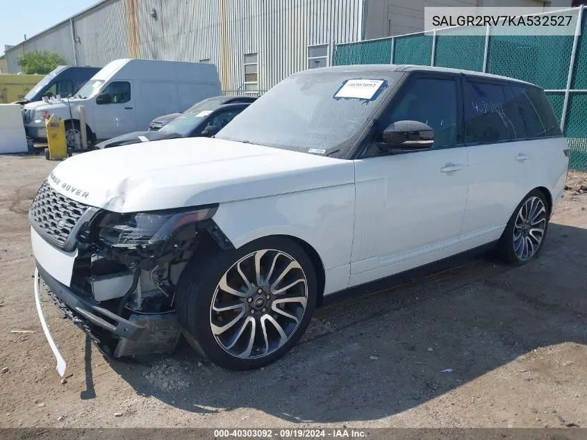 2019 Land Rover Range Rover 3.0L V6 Supercharged VIN: SALGR2RV7KA532527 Lot: 40303092