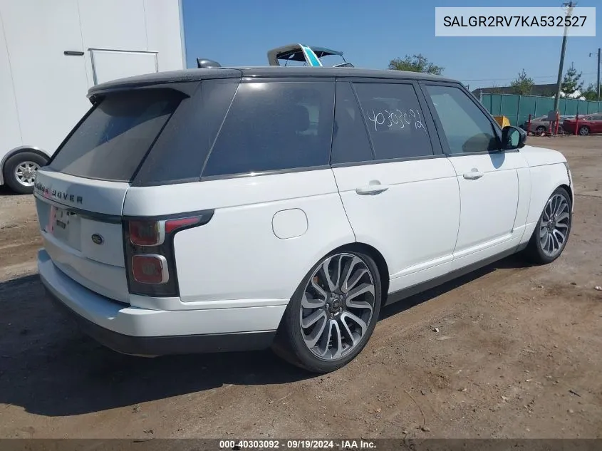 2019 Land Rover Range Rover 3.0L V6 Supercharged VIN: SALGR2RV7KA532527 Lot: 40303092