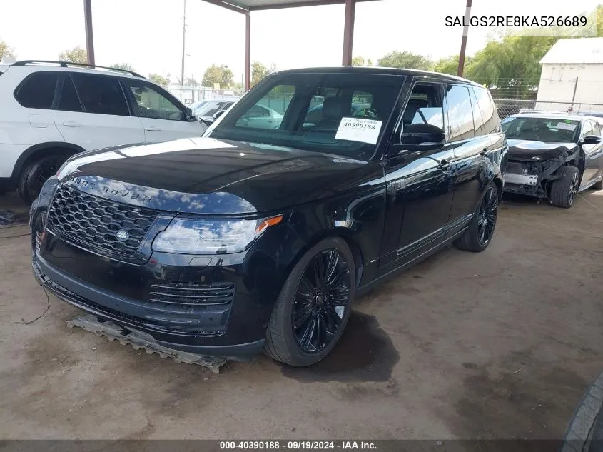 2019 Land Rover Range Rover 5.0L V8 Supercharged VIN: SALGS2RE8KA526689 Lot: 40390188