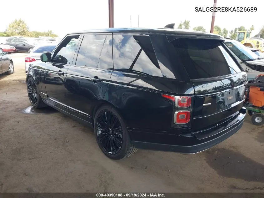 2019 Land Rover Range Rover 5.0L V8 Supercharged VIN: SALGS2RE8KA526689 Lot: 40390188