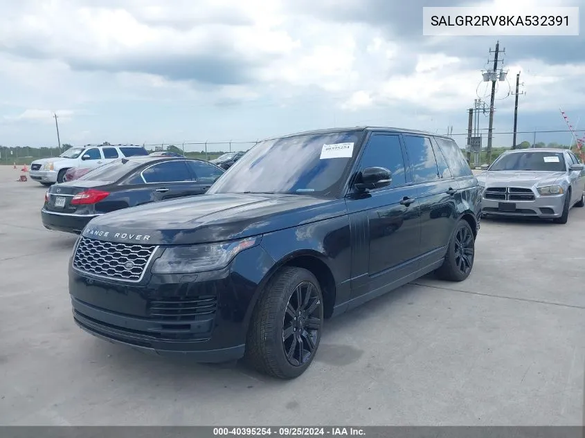 2019 Land Rover Range Rover 3.0L V6 Supercharged VIN: SALGR2RV8KA532391 Lot: 40395254