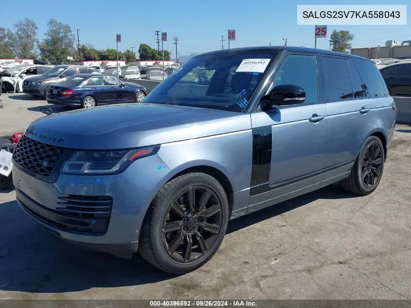 2019 Land Rover Range Rover Hse VIN: SALGS2SV7KA558043 Lot: 40396592