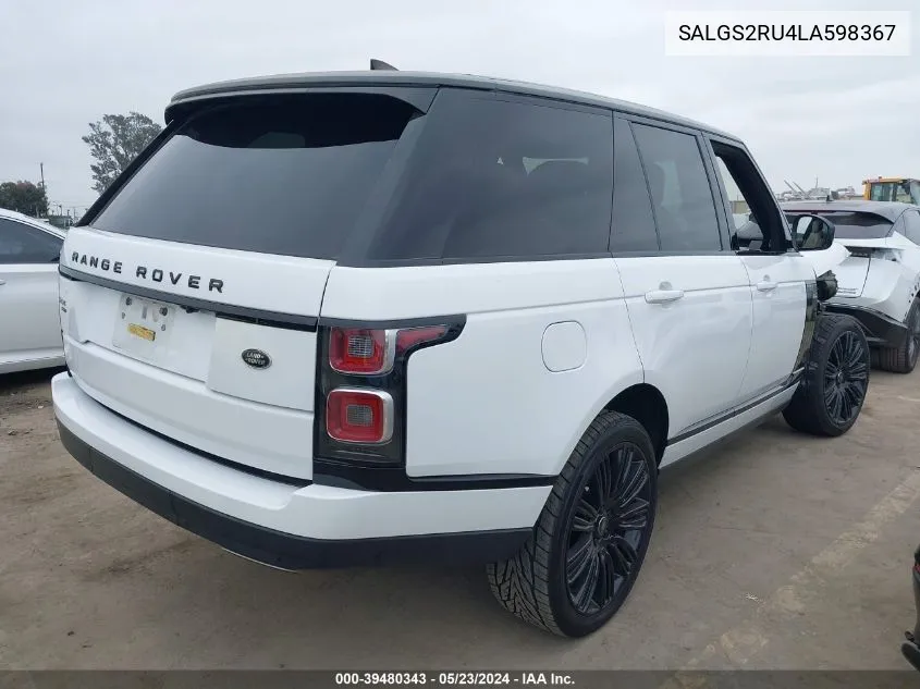 2020 Land Rover Range Rover Hse VIN: SALGS2RU4LA598367 Lot: 39480343