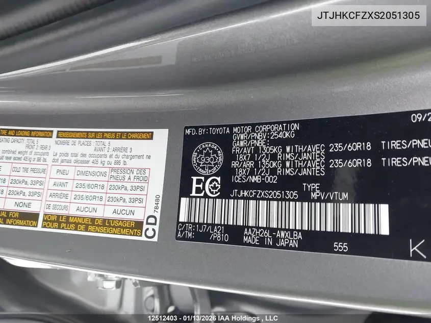JTJHKCFZXS2051305 2025 Lexus Nx 450H+