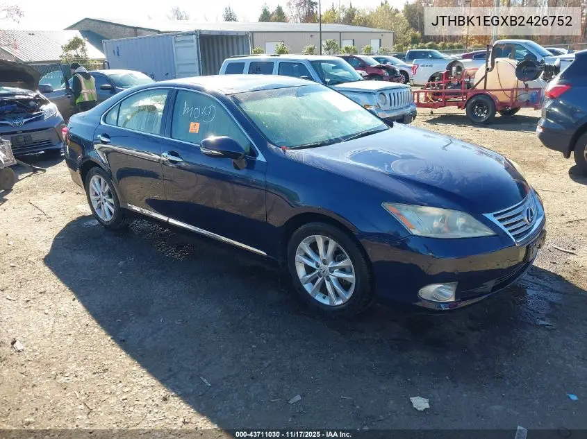 JTHBK1EGXB2426752 2011 Lexus Es 350