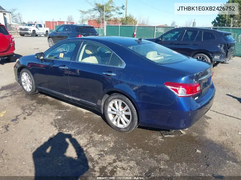 JTHBK1EGXB2426752 2011 Lexus Es 350