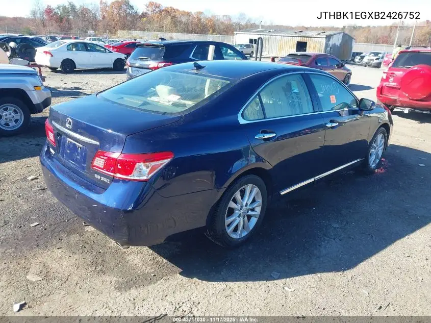 JTHBK1EGXB2426752 2011 Lexus Es 350