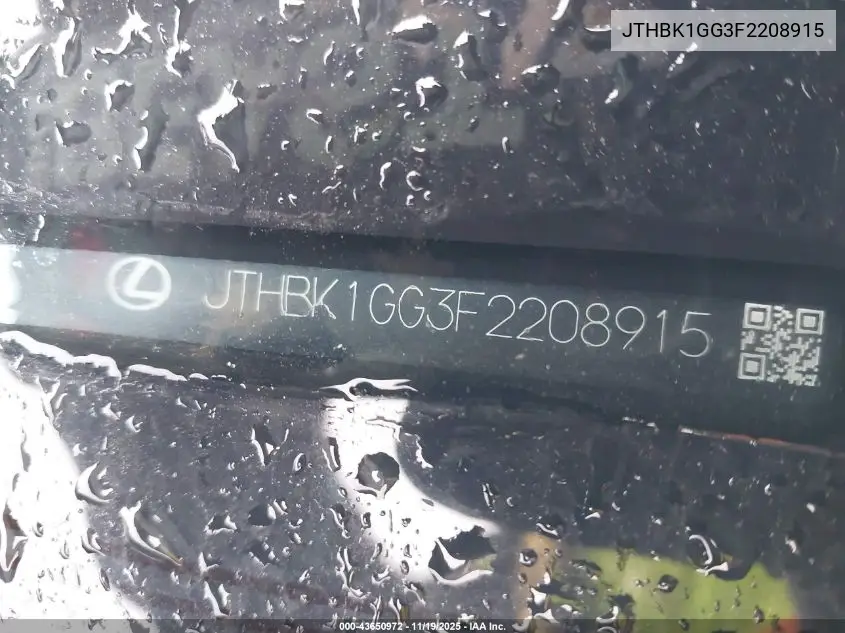 JTHBK1GG3F2208915 2015 Lexus Es 350