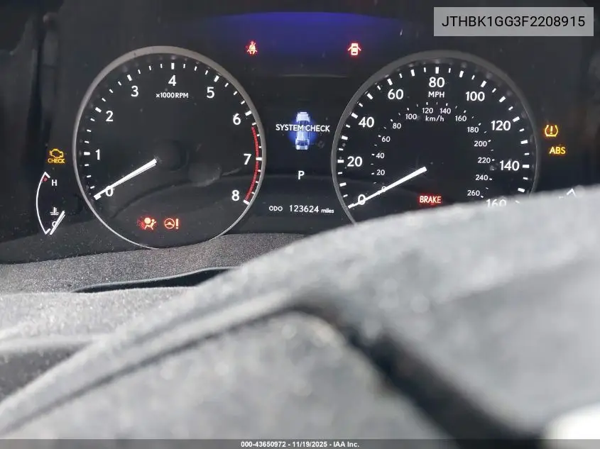 JTHBK1GG3F2208915 2015 Lexus Es 350