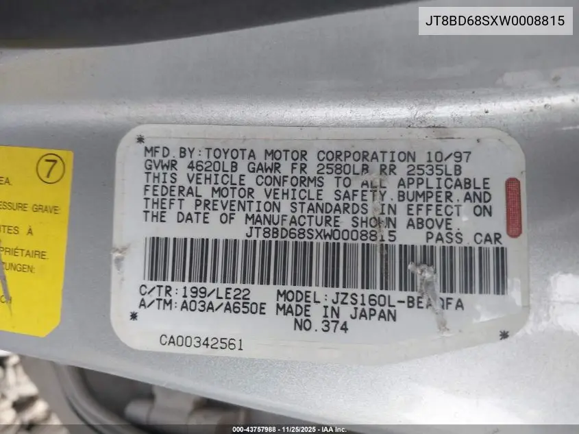 JT8BD68SXW0008815 1998 Lexus Gs 300