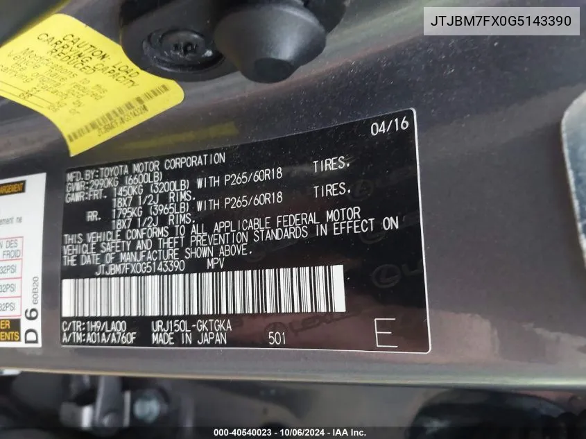 JTJBM7FX0G5143390 2016 Lexus Gx