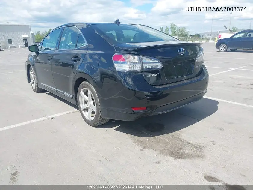 2010 Lexus Hs 250H Premium/Premium Luxury VIN: JTHBB1BA6A2003374 Lot: 12620863