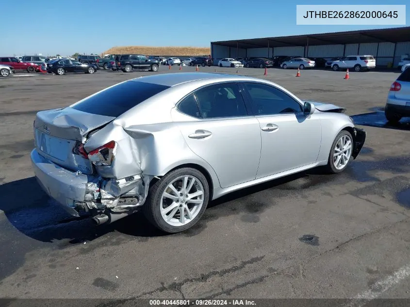 JTHBE262862000645 2006 Lexus Is 350