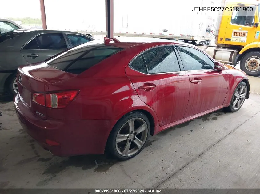 JTHBF5C27C5181900 2012 Lexus Is 250