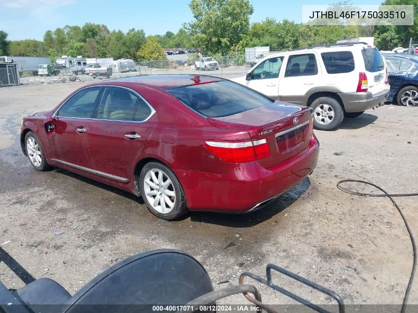 JTHBL46F175033510 2007 Lexus Ls 460