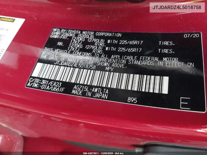 JTJDARDZ4L5018758 2020 Lexus Nx 300