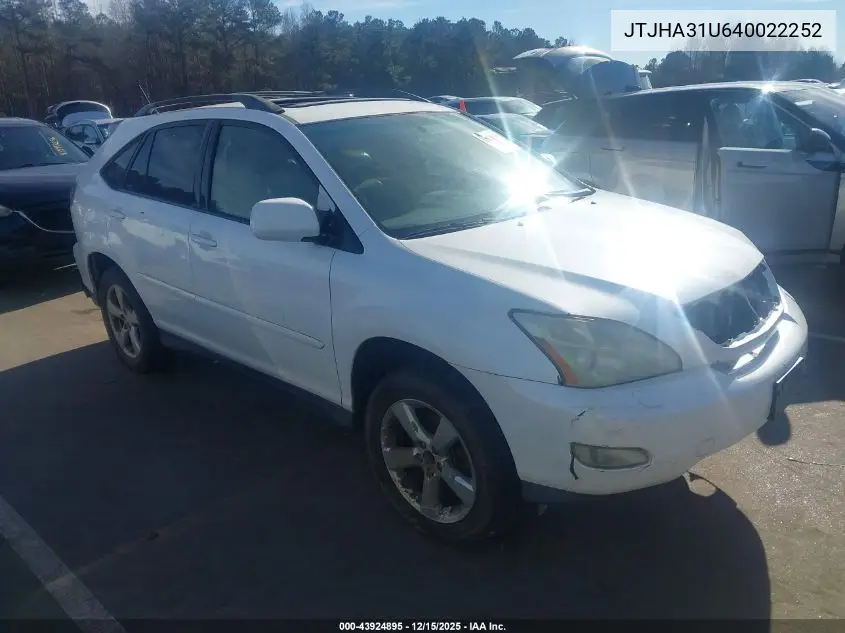 JTJHA31U640022252 2004 Lexus Rx 330