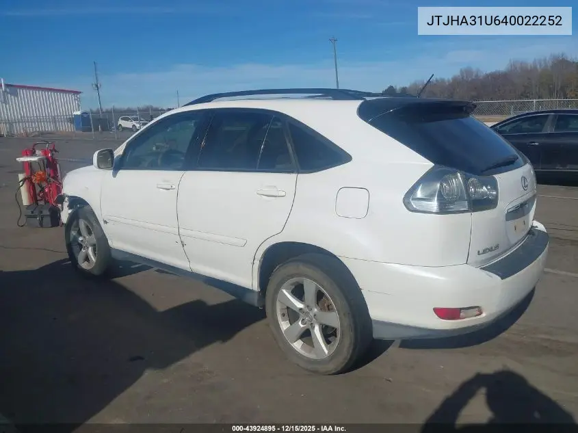 JTJHA31U640022252 2004 Lexus Rx 330