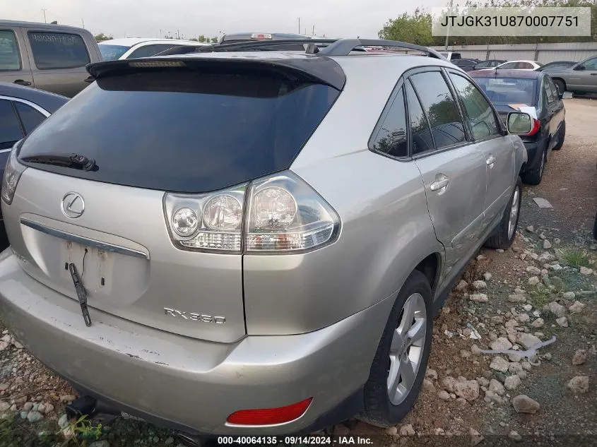 JTJGK31U870007751 2007 Lexus Rx 350