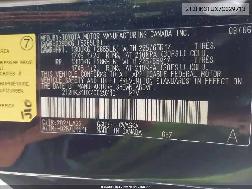 2T2HK31UX7C029713 2007 Lexus Rx 350