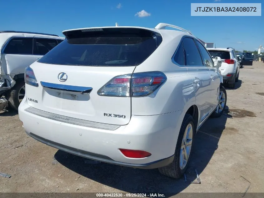 2010 Lexus Rx 350 VIN: JTJZK1BA3A2408072 Lot: 40422530