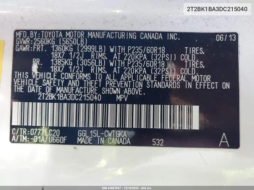 2T2BK1BA3DC215040 2013 Lexus Rx 350
