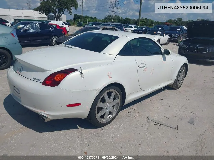 2002 Lexus Sc 430 VIN: JTHFN48Y520005094 Lot: 40370071