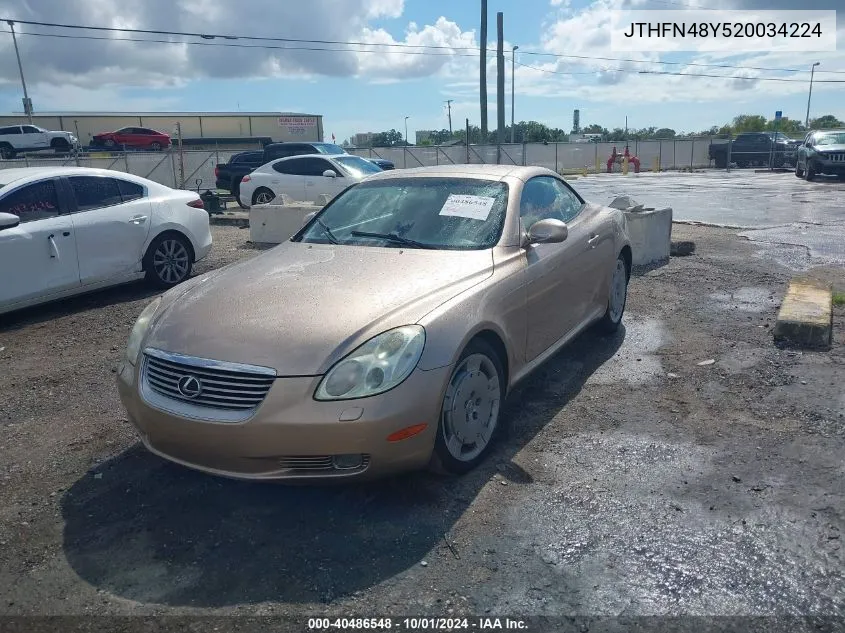 2002 Lexus Sc 430 VIN: JTHFN48Y520034224 Lot: 40486548