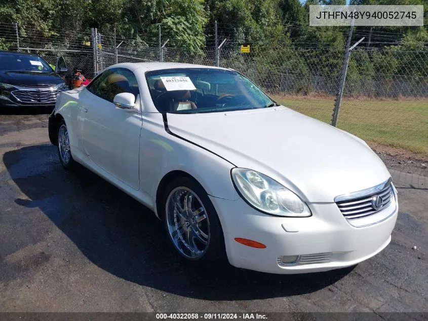 2004 Lexus Sc 430 VIN: JTHFN48Y940052745 Lot: 40322058