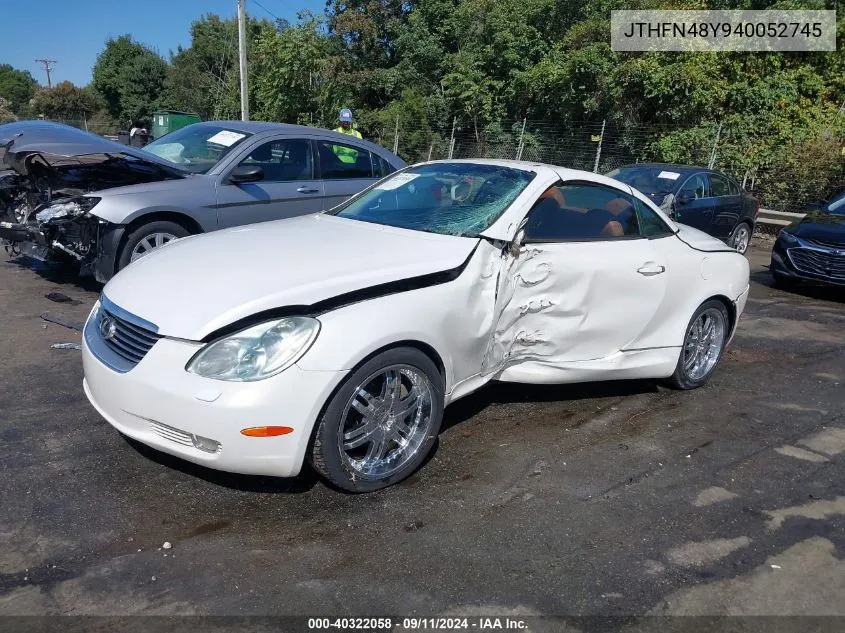 2004 Lexus Sc 430 VIN: JTHFN48Y940052745 Lot: 40322058