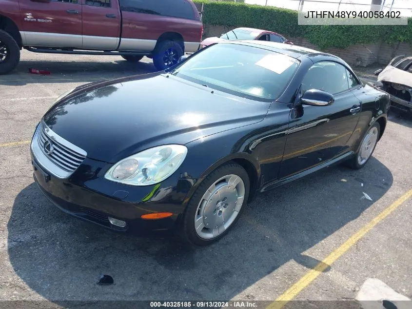 2004 Lexus Sc 430 VIN: JTHFN48Y940058402 Lot: 40325185