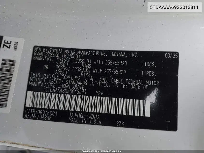 5TDAAAA69SS013811 2025 Lexus Tx 350