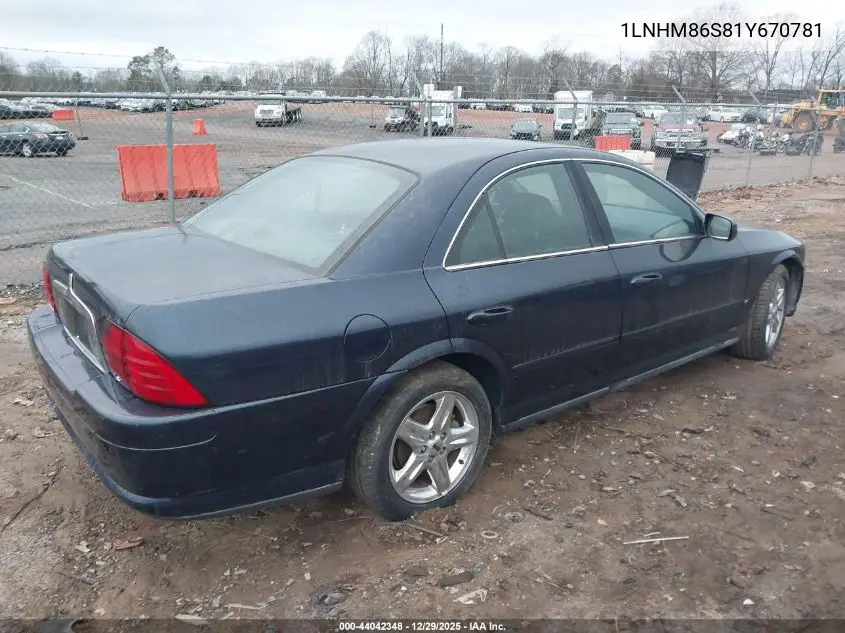 1LNHM86S81Y670781 2001 Lincoln Ls V6 Auto/V6 Manual