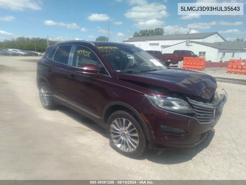 2017 Lincoln Mkc Reserve VIN: 5LMCJ3D93HUL35643 Lot: 39391258