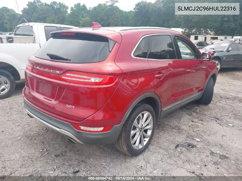 2017 Lincoln Mkc Select VIN: 5LMCJ2C96HUL22316 Lot: 40094742