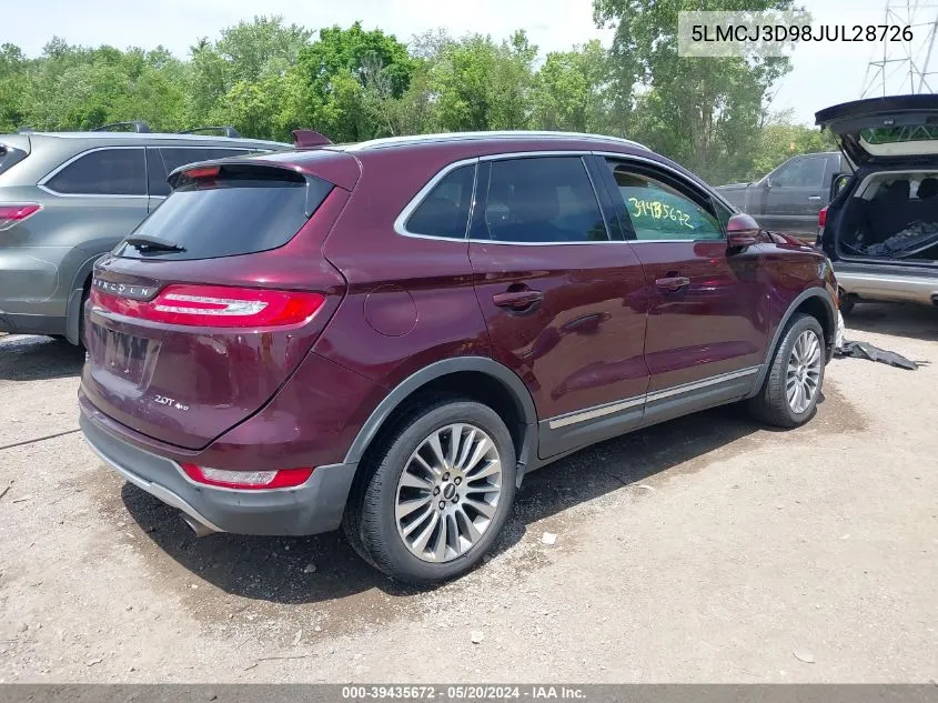 2018 Lincoln Mkc Reserve VIN: 5LMCJ3D98JUL28726 Lot: 39435672