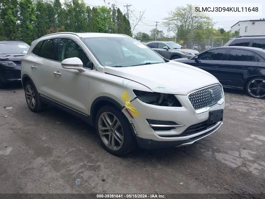 2019 Lincoln Mkc Reserve VIN: 5LMCJ3D94KUL11648 Lot: 39391641